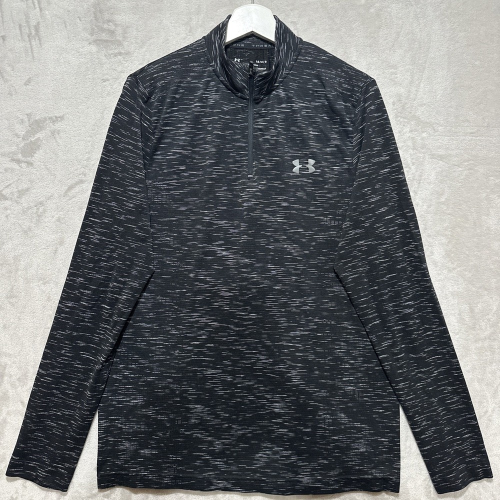 Under Armour 1/4 Zip‎ Men's Size Large Threadborne HeatGear Black Long Sleeve